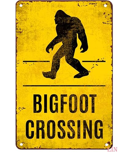 Divertente targa in metallo retrò Bigfoot Frequenting Area Sign Bigfoot Sasquatch Wood Ape Alla ricerca di Bigfoot Uso Interno/Esterno Ottimo regalo e decorazione rustica Art-Print at Home Poster Tin