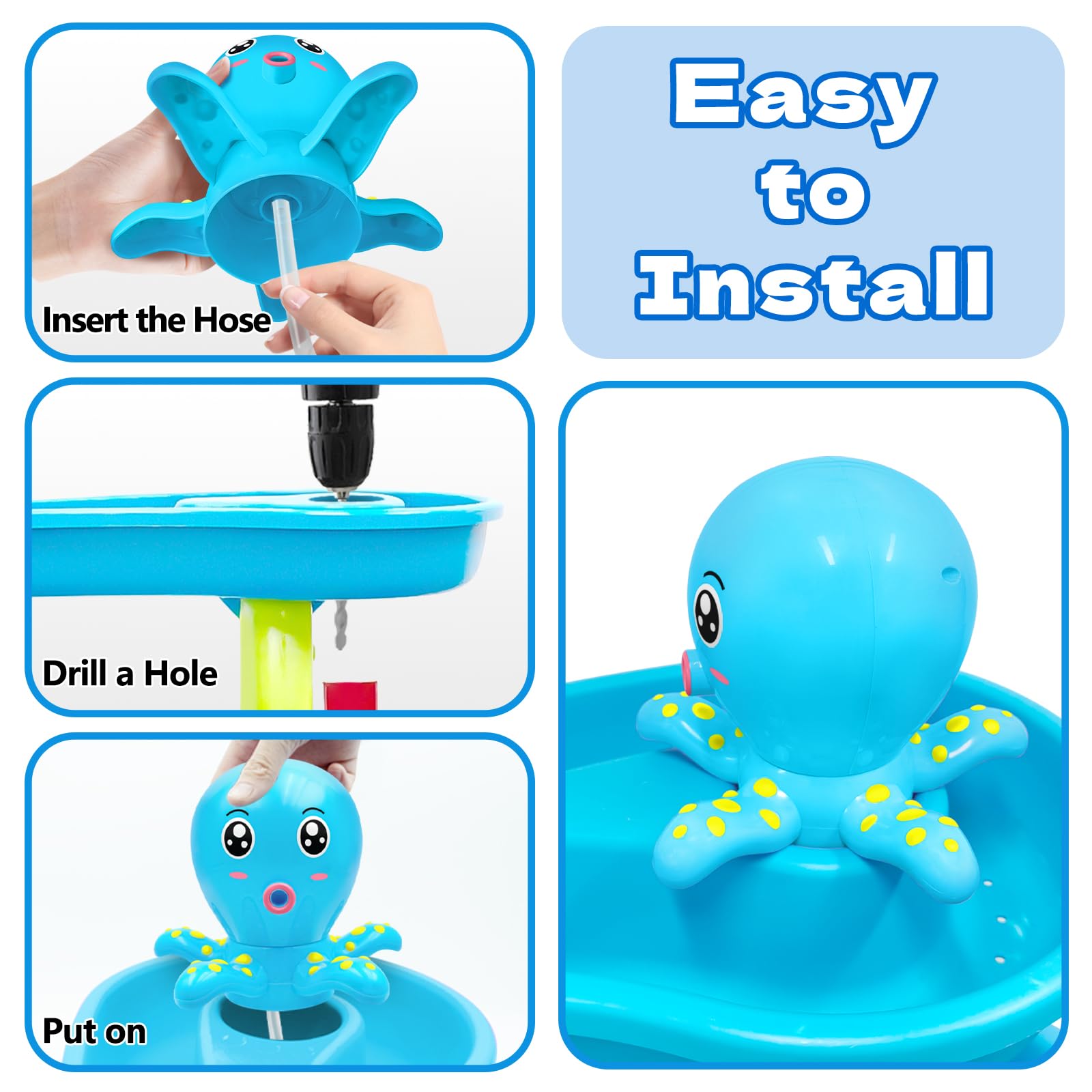 Intoypad Water Table Pump, Octopus Battery Powered Water Pump for Water Table 3 Hours Non-Stop Fun Summer Outdoor Water Toys Outside Water Play Table Accessories for Toddlers Kids (Blue)