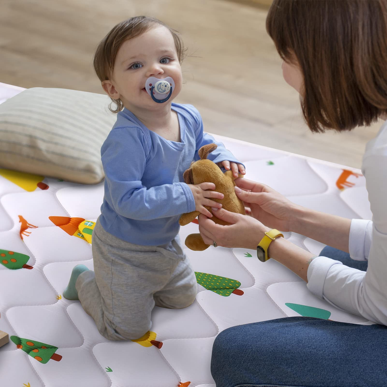 Odorless Premium Foam Baby Play Mat, Soft Microfiber Fabric Crawling Mat for Floor- Comfortable and Hypoallergenic, Non-Slip Cushioned Floor Playpen mat for Infants,Babies,Toddlers