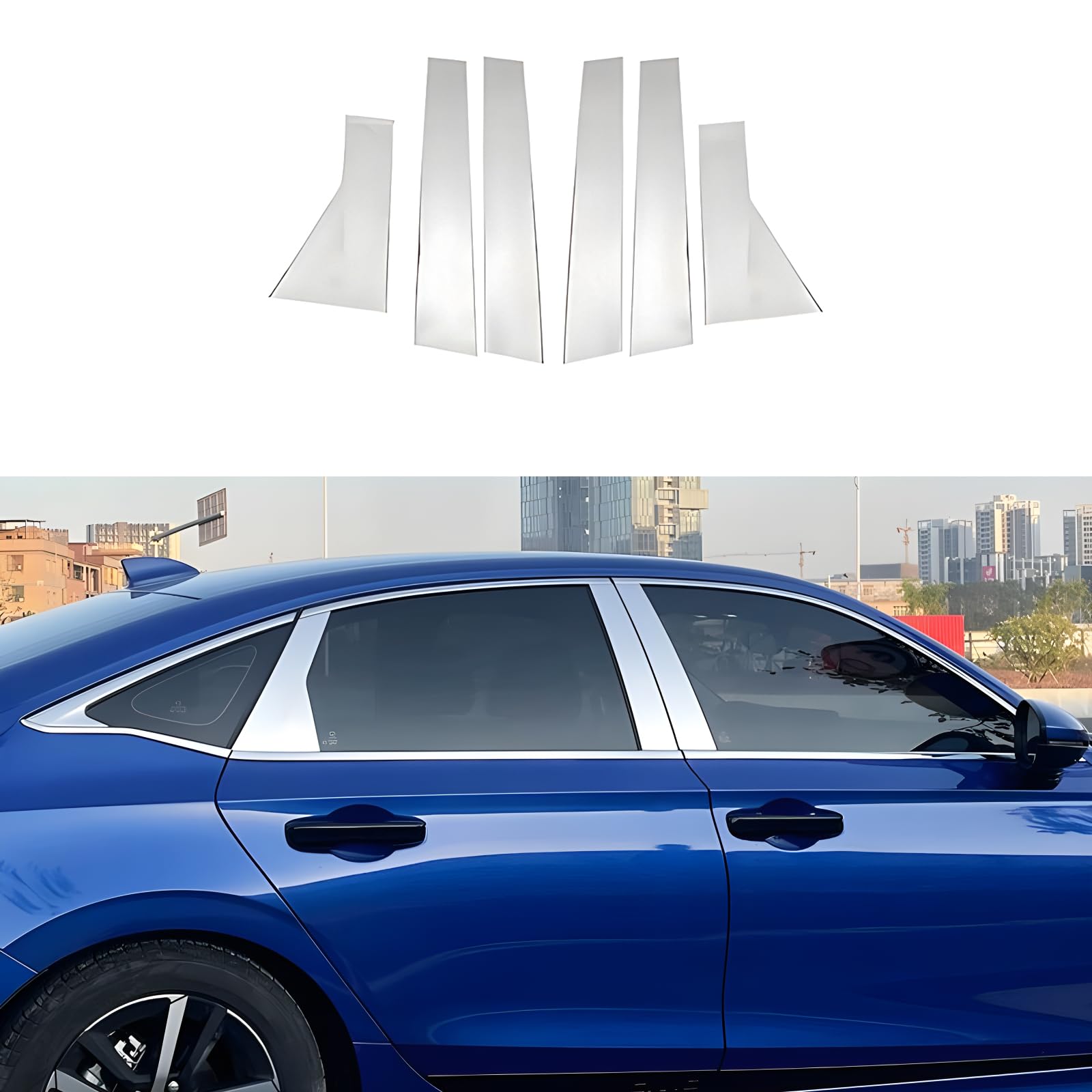 Photo 1 of KEALAS 6 PCS Stainless Steel Chrome Silver Window Pillar Post Trims for Honda 11th Gen Civic 4-Door Sedan 2022 2023 2024 2025,Body Exterior Accessories,Window Center Pillar Decorative Decals