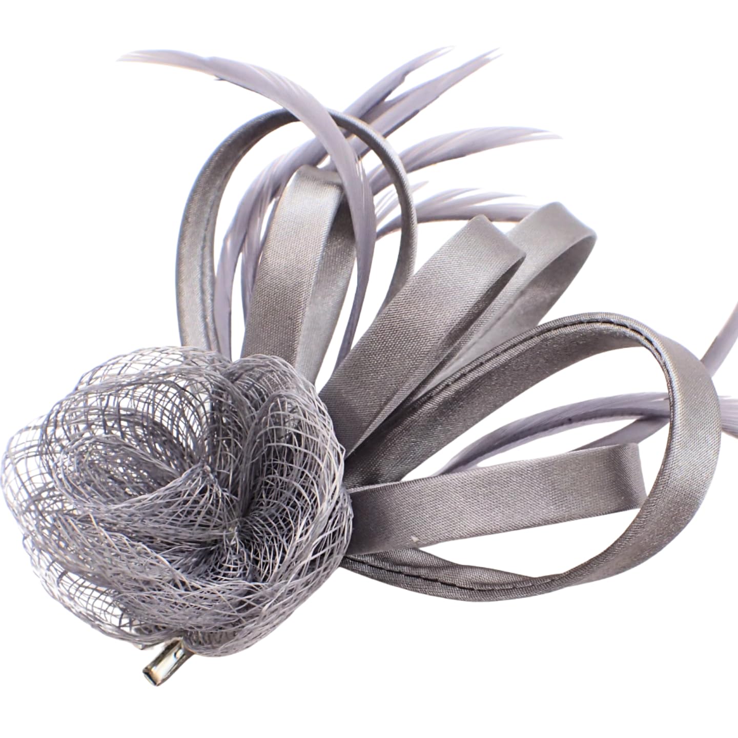 Topkids Accessories Mini Fascinator Hair Clips Small Fascinators Fascinator Flower Hair Clip Wedding Clip Royal Ascot Hat Wedding Corsage On Clip & Brooch Pin For Women, Ladies, Girls (Silver)