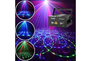 SUNY Party Lights DJ Stage Lighting 12 Gobos Green Blue Music Light Red Stars Mixed Effect Stage Lighting Party Music Show Projector Remote Control Sound Activated Dance Home Decor Xmas Holiday Show