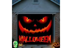 SNILOAW 7x8ft Halloween Garage Door Cover, Pumpkin Garage Door Banner Hanging Pumpkin Backdrop Halloween Wall Decorations for Outdoor Indoor Single Garage Door Skins