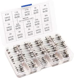 250pcs Quick Blow Glass Tube Fuse Assorted Kit - 5x20mm & 6x30mm, 250V, Multiple Amperages (0.5A-30A)