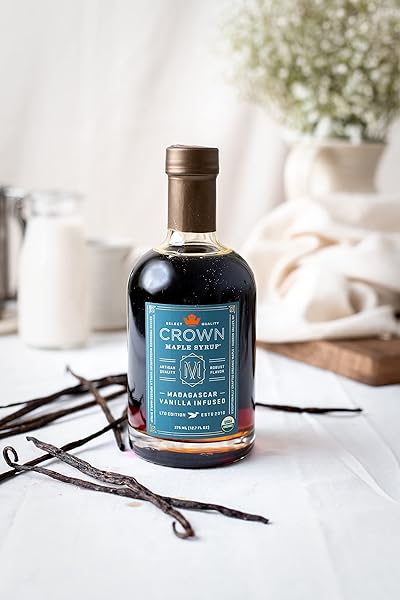 CROWN MAPLE MADAGASCAR VANILLA INFUSED ORGANIC MAPLE SYRUP, 25 FL OZ, REAL VANILLA BEAN, PANCAKES, BAKING, COCKTAILS & BRUNCH