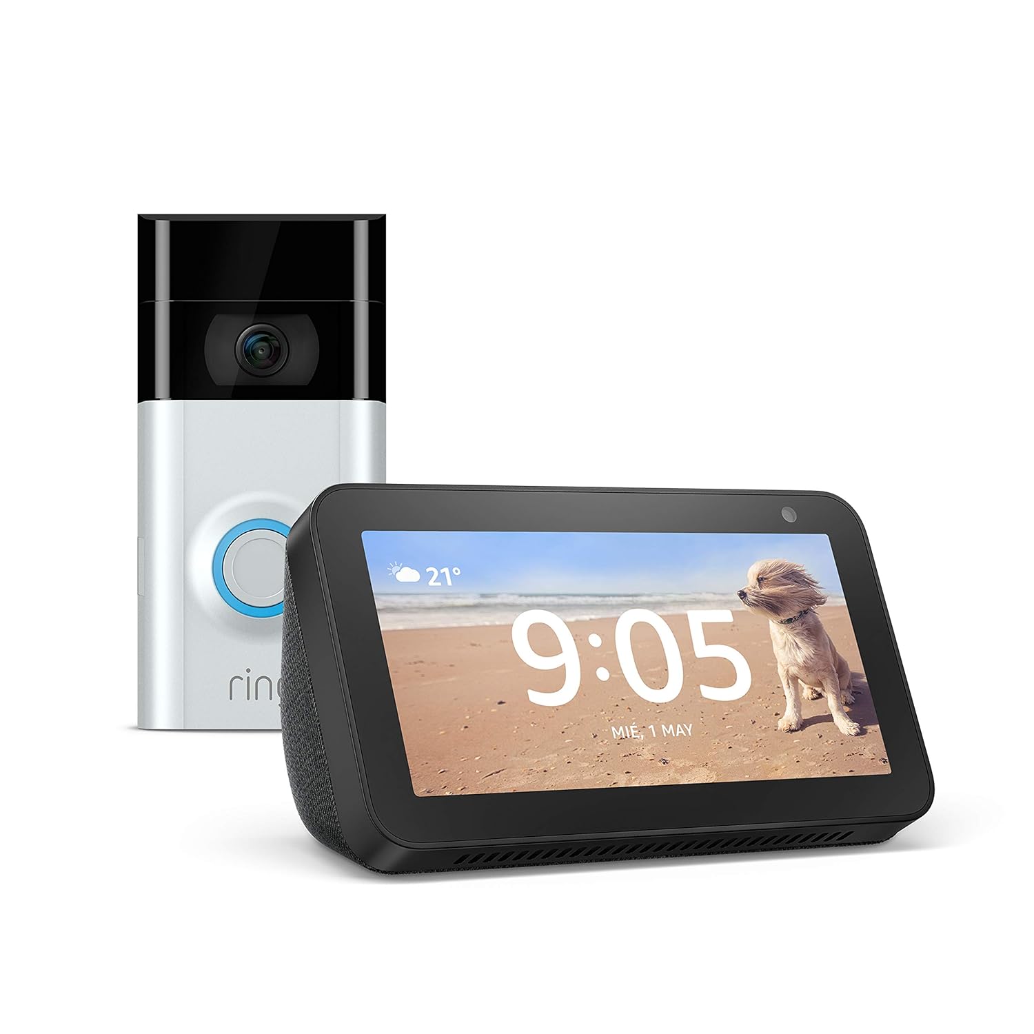 Echo Show 5 (negro) + Ring Video Doorbell 2 | Vídeo HD 1080p, comunicación bidireccional, detección de movimiento, conexión wifi