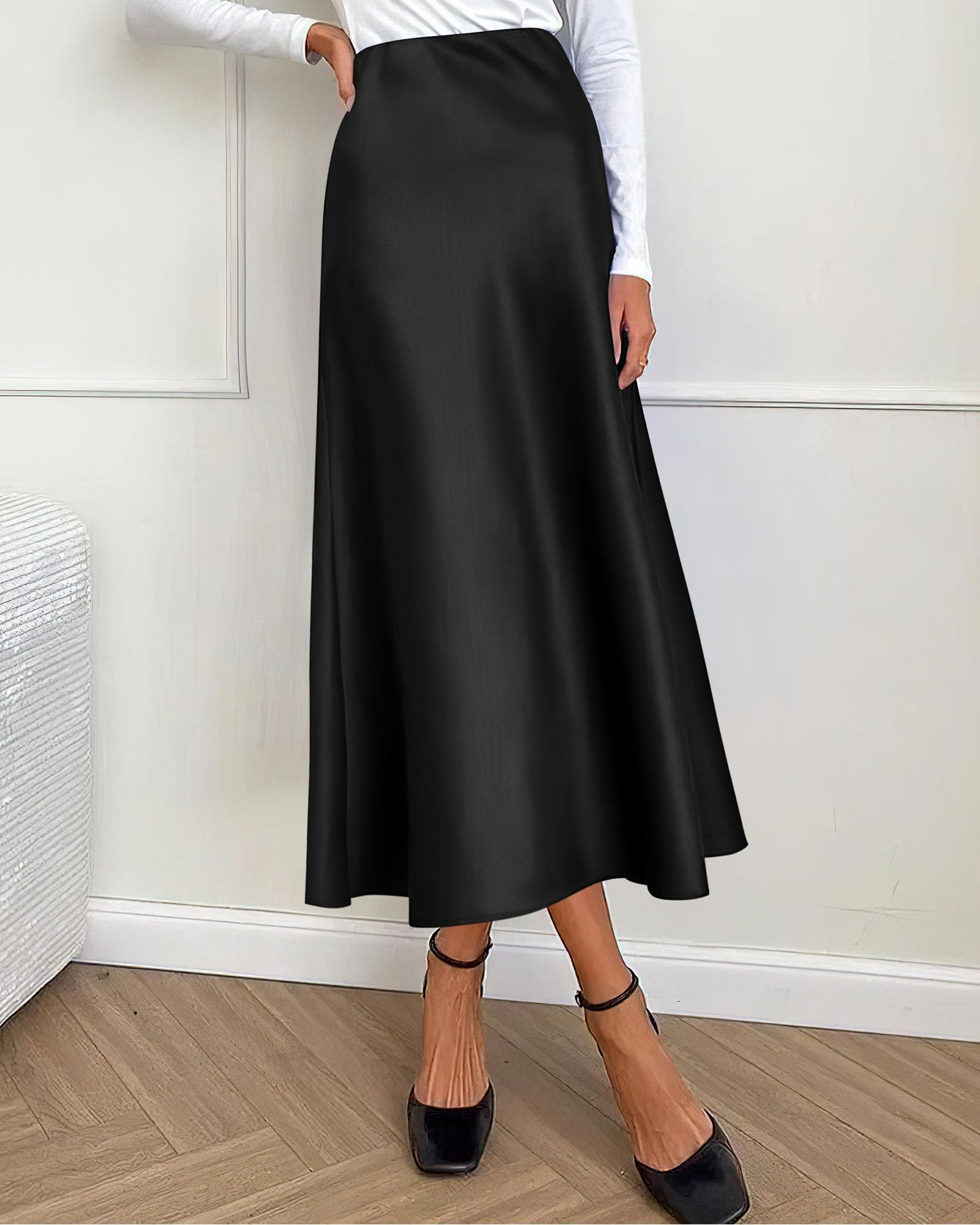 BTFBM 2025 Womens Summer Fall Long Satin Skirt Silk Elegant High Waist Cocktail Party Wedding Flowy A-Line Midi Skirts