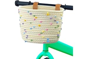 MKUERO Kids Bike Basket for Boys and Girls, Children's Bicycle Basket Woven With Sisal Rope, Cute Decorative Accessories for Balance Bikes and Scooters