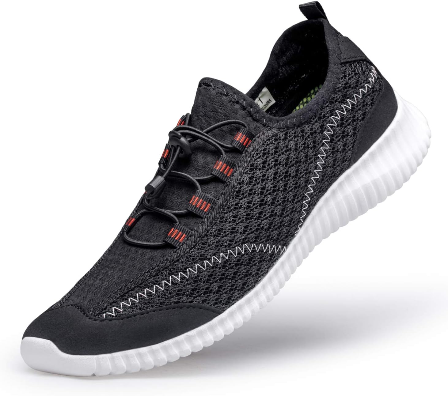 Mesily Mens Ladies Slip-On Trainers Lightweight Walking Shoes Speed Laces Sneakers for Walking Jogging Gym Fitness Black White 11 UK