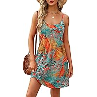 ANYFITTING Built in Bra Summer Dresses for Women Casual Loose Fit  Sleeveless Short Dress with Pockets Mini Sundress for Beach Vacation (Blue  Orange, Small) at Amazon Women's Clothing store