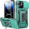 Goodon for iPhone 12 Case, for iPhone 12 Pro Case with Sliding Camera Cover + Screen Protector - Metal Magnetic Kickstand - Military-Grade Shockproof Protective Phone Cover for Men Women Girls - Cyan