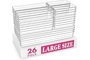 Criusia 26 Pack Large Clear Plastic Drawer Organizer Bins -5 Size Heavy Duty Acrylic Kitchen Drawer Organizers and Storage for Utensils -Bathroom Drawer Organizer Trays for Makeup Office Organization