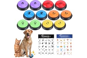 12 PCS 6 Color Dog Buttons Talk, Dog Buttons for Communication Pet Training Buzzer, Voice Recording Button with 2 Stickers, T