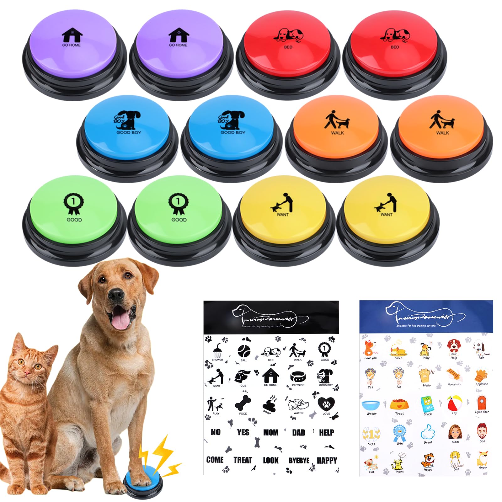 Photo 1 of ***MISSING PIECES*** Dog Buttons for Communication, 12 Pcs 6 Color Dog Talking Button Set, 30s Recordable Voice Pet Training Buzzers, Speaking Buttons for Dogs & Cats with 2 Scene Stickers (Batteries Not Included)