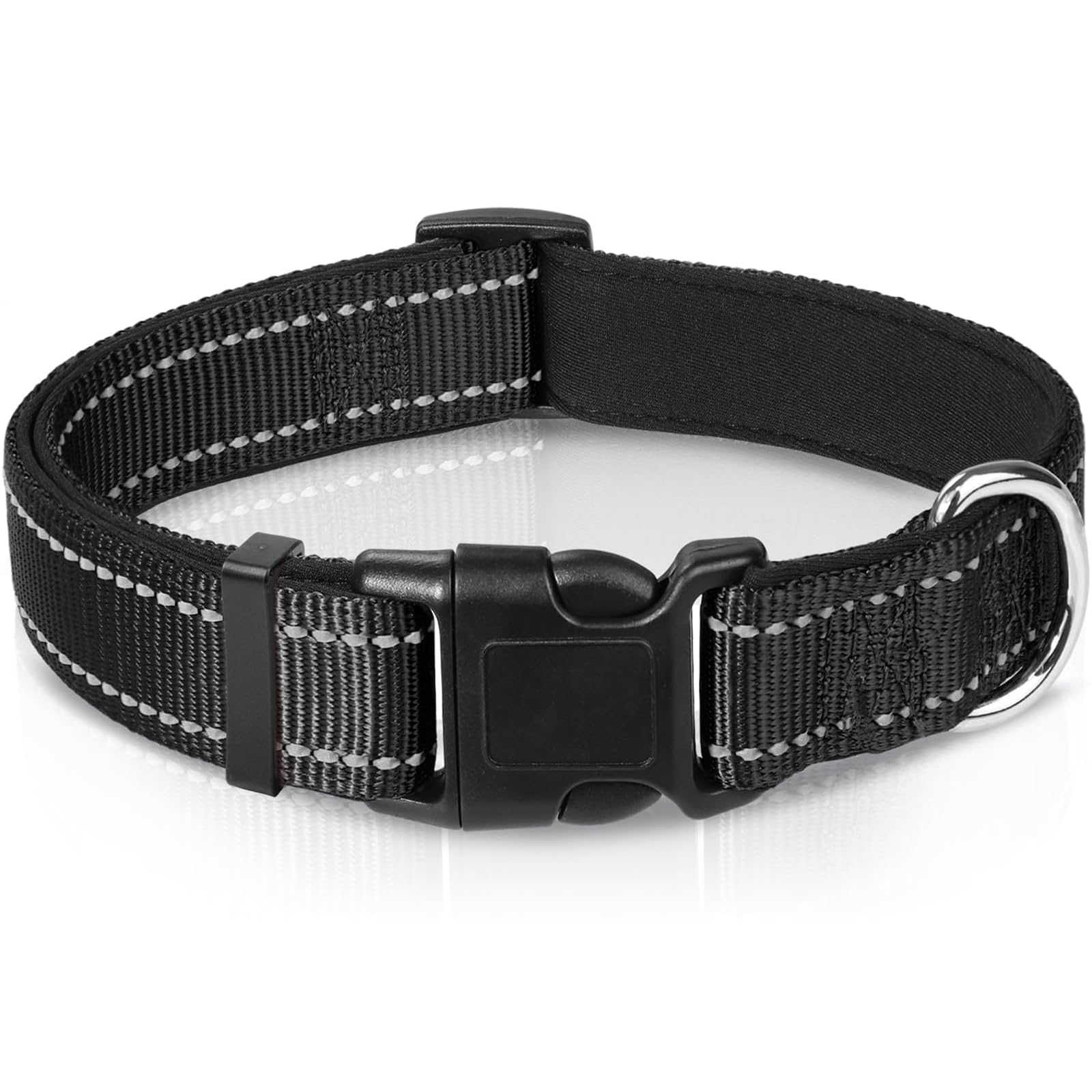 Dog Collar, Reflective Padded Neoprene Pet Collar, Adjustable Nylon Collars for Medium Dogs, M, Black