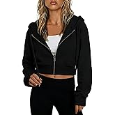 Hooever Womens Cute Workout Cropped Zip Up Drawstring Hoodie Sweatshirt Jacket