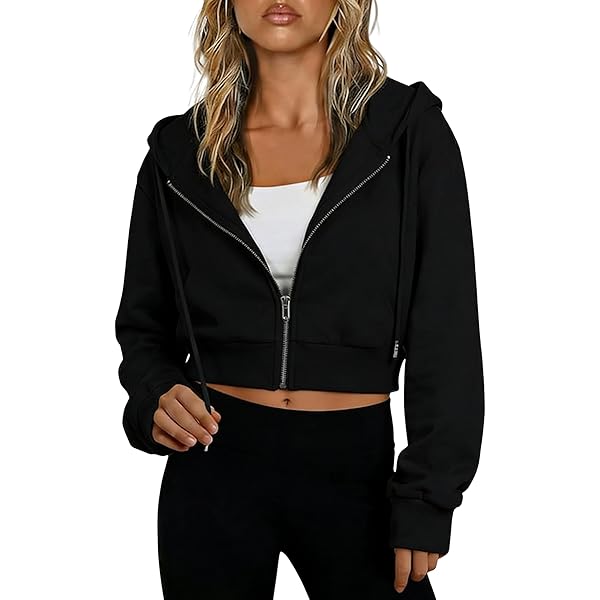 Amazon.com: Amazhiyu Women's Cropped Zip up Hoodie Long Sleeves