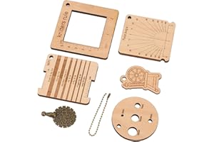 OPPWONG Wood Knitting Gauge Rulers, 7 in 1 Portable Yarn Measuring Tools, Knitting Tool with Round Punch Ruler & Spinner Hang