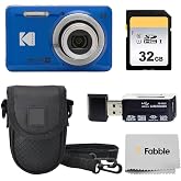 KODAK PIXPRO FZ55 16MP Digital Point &amp; Shoot Camera, 5X Optical Zoom, 28mm Wide Angle, 1080P Full HD Video, Bundle with 32GB SD Card, Protective Case, and Hi-Speed Card Reader (Blue)