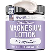 Magnum Solace Nighttime Magnesium Lotion with Beef Tallow – Soothing Relief for Muscles & Joints – Highly Concentrated – Apply to Legs or Feet Before Bed, Lavender