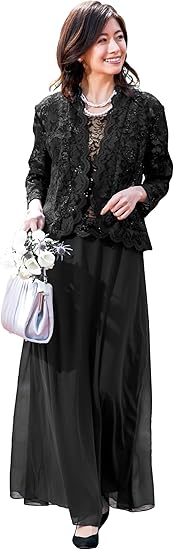 Amazon アールズガウン ロングドレス 結婚式 母親 親族 マザーズドレス 家族 ブラック ネイビー 衣装 フォーマル 袖あり 演奏会 ステージ 発表会 パーティー アンサンブル レディース 30代 40代 50代 60代 Fd パーティードレス 通販