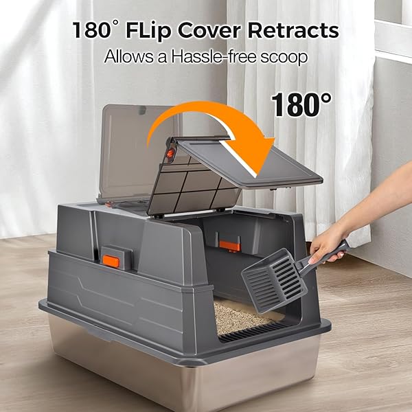 XXXL STAINLESS STEEL LITTER BOX WITH LID,28″ L X 20.5″ W X 16.5″ H EXTRA LARGE CAT LITTER BOX ENCLOSURE FOR LARGE AND MULTI-CATS FAMILIES,NON-STICKY, ANTI-LEAKAGE, EASY TO CLEAN(GRAY)