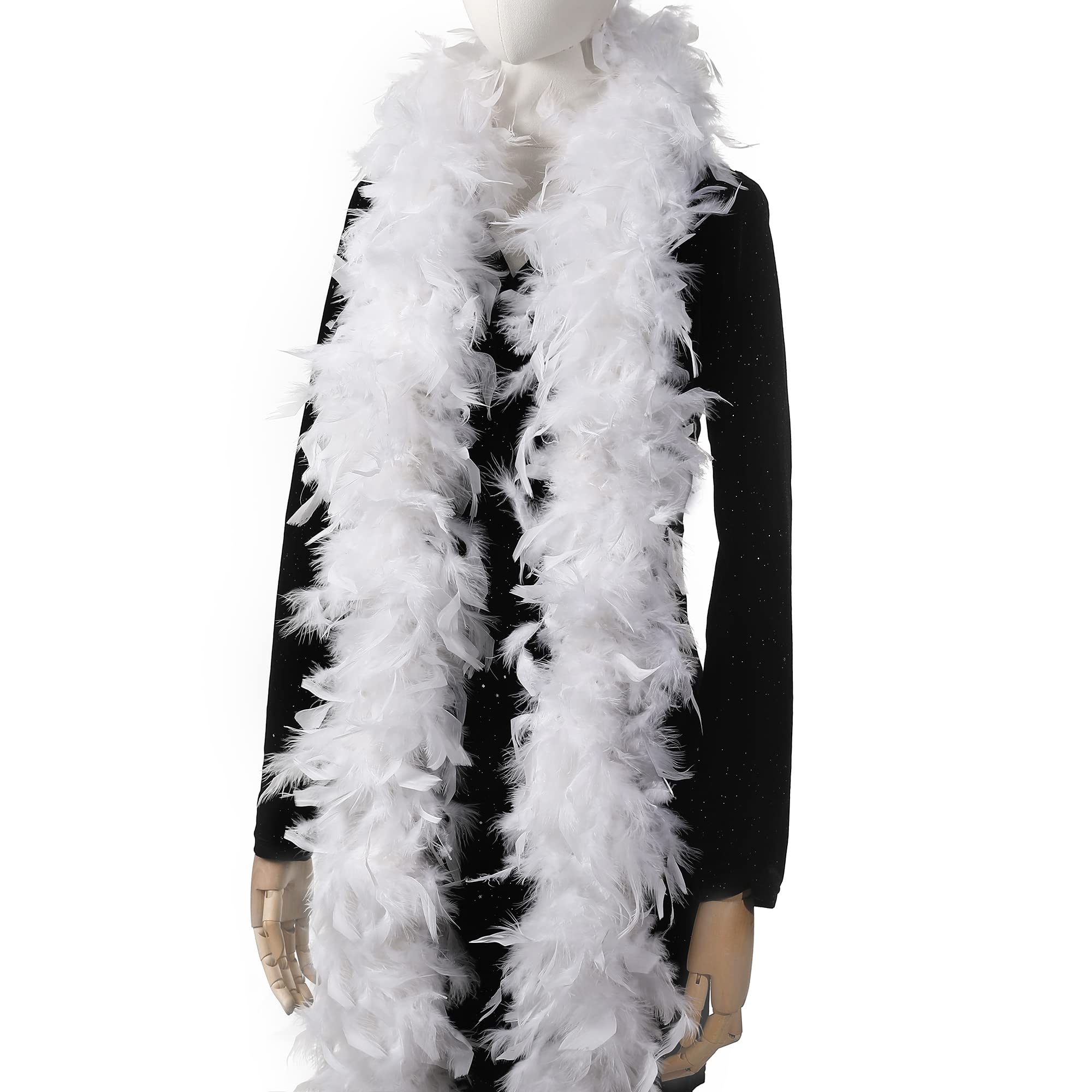 Larryhot 60g White Feather Boa - 2 Yards Turkey Boa Feathers for Party Bulk,Christmas,Wedding Centerpieces,Costume,Concert,Pet and Home Decoration (White) — image 1