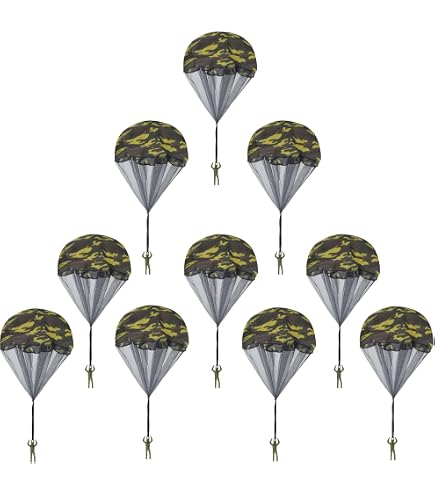 Wizzosivoor Lot de 36 jouets de parachute, pas de nœuds pour homme, lancer à la main, homme militaire, 6 couleurs – Cadeaux de fête, pas de pile ou d'assemblage nécessaire