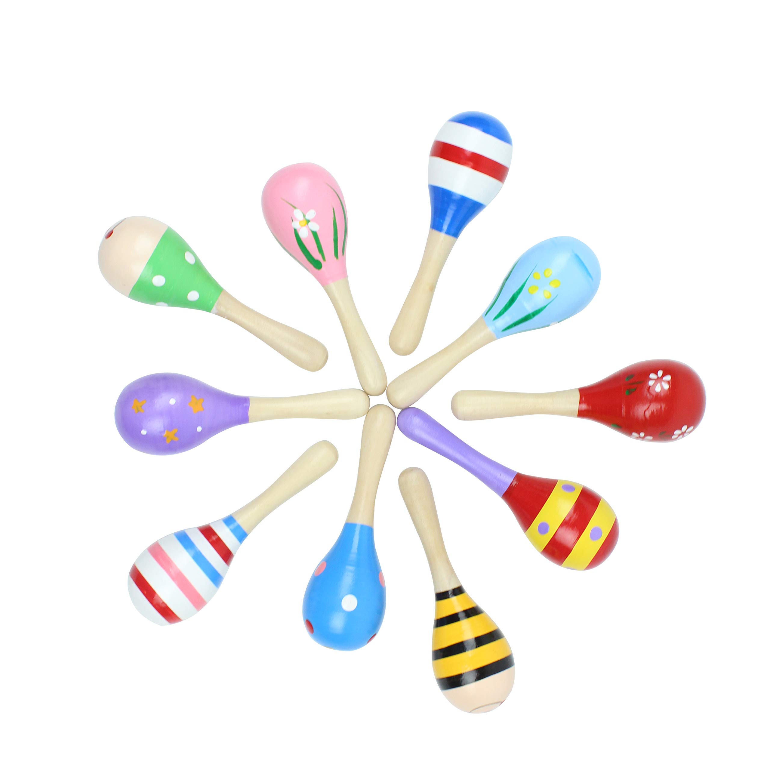 20 Pack 5" Wooden Mini Maracas, Assorted Designs, Perfect maracas for