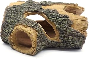 Aihotim Log Resin Hollow Tree Trunk Ornament, Fish Tank Decoration Wood House Aquarium Hideout Caves Decorations for Betta, Turtles, Small Lizards, Reptiles, Amphibians up to 20 Gallon Tank