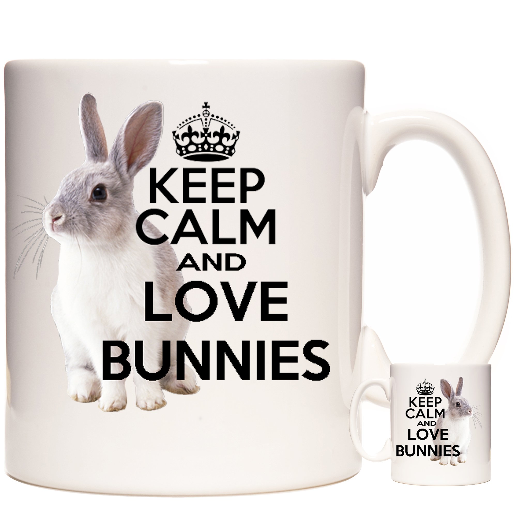 Rabbit Coffee Mug. Keep Calm Love Bunnies, Rabbit Picture Photo 11oz Ceramic Gift Mug.