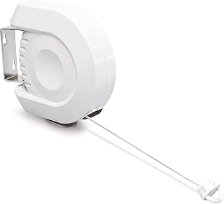 Relaxdays Wäscheleine ausziehbar mit automatischem Rollsystem und Aufrollautomatik für den Balkon oder Garten mit 1 Leine und einer gesamten Trockenlänge von 12 m aus Kunststoff mit Metallarm, weiß