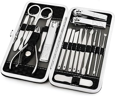 Jiaweixiang 18Pcs Manicure Pedicure Kit Stainless Steel with Leather Case