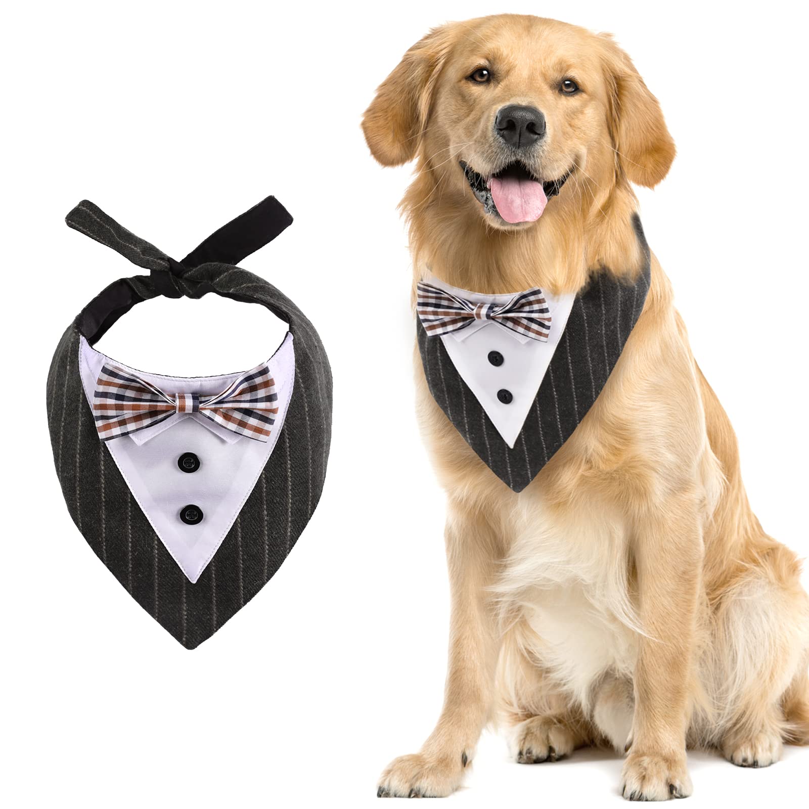 Kuoser Breathable Dog Bandana for Large Dogs - Dog bow tie,Dog tuxedo adjustable Neck Scarf for Weddings, Birthdays, and Parties - Fits Medium to Large Dogs with Maximum Neck Circumference of 60cm