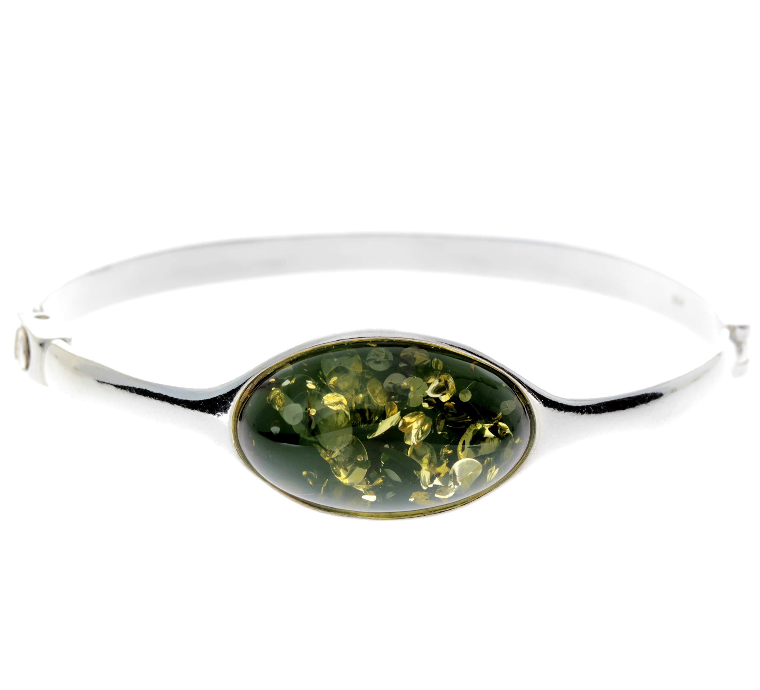 Beautiful Designer 925 Sterling Silver Bangle set with Green Baltic Amber - GL510G