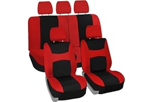 FH Group Car Seat Covers Full Set Cloth - Universal Fit, Automotive, Low Back Front, Airbag Compatible, Split Bench Rear Washable Car Seat Cover for SUV, Sedan, Van Red
