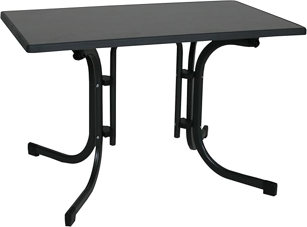 Amazon De Greemotion Klapptisch In Anthrazit Mit Schiefer Dekor Gartentisch Fur 6 Personen Terrassentisch Holz Kunststoff Tischplatte Balkontisch Hohenverstellbar Esstisch 115 X 70 X 70 Cm