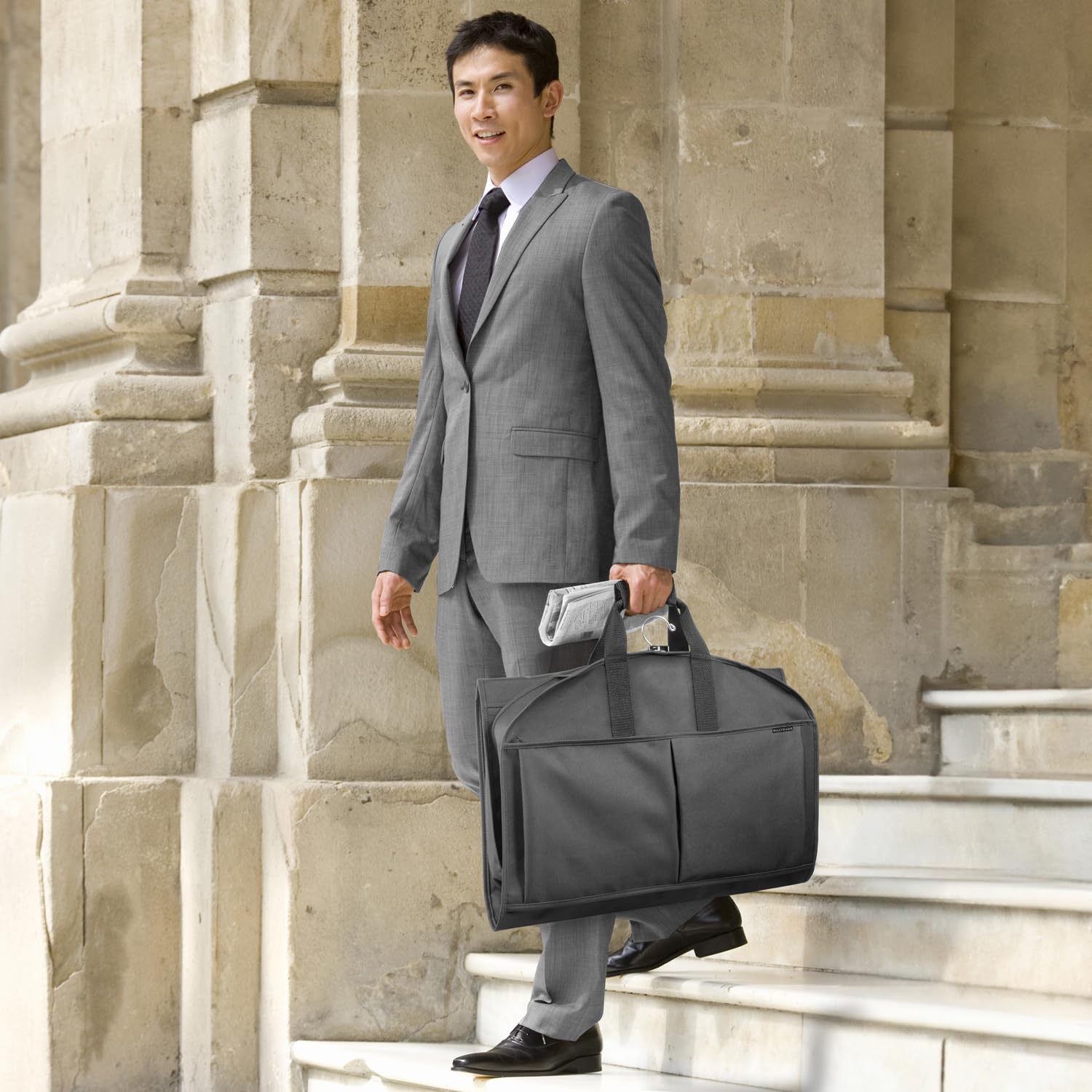 WallyBags 48” Deluxe Tri-Fold Carry On Travel Garment Bag with three pockets for men & women