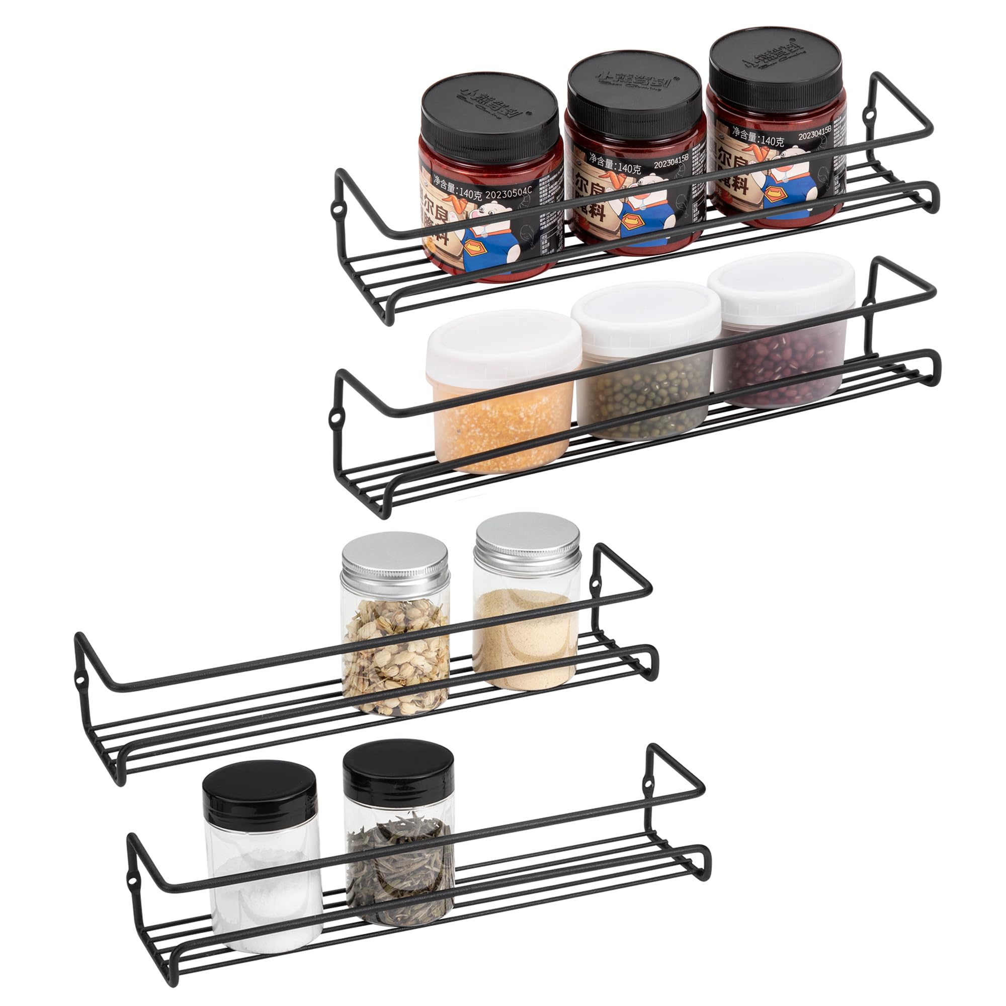 ROFAY Spice Rack Organiser (4-Pack), Wall-Mounted Tier Shelf with Adhesive Sticker & Screws for Spices, Herbs, Jars, and More