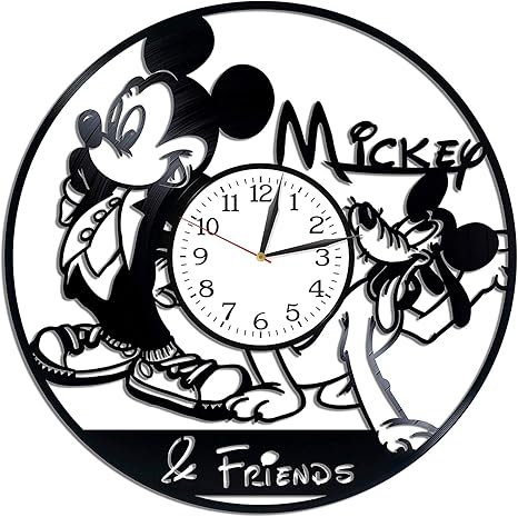 Amazon Co Jp 壁掛け時計 現代の漫画のギフト ミッキーマウス ビニール掛け時計 ディズニー漫画 寝室のためのビニールレコード時計の装飾アート 手作りのユニークなヴィンテージの誕生日プレゼント ホーム キッチン