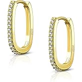 COCHARM 20g Huggie Hoop Earrings 14K Gold Plated 925 Sterling Silver Cartilage Hoop Square Lobe Earrings Helix Piercing Jewelry for Women Men