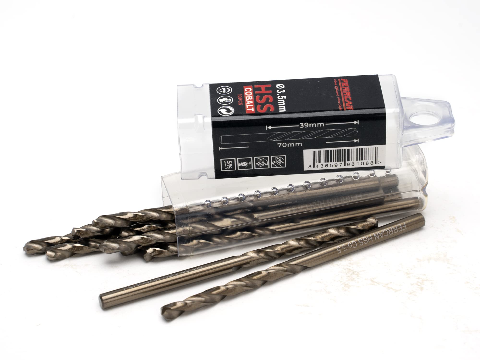 Ferrcan HSS DIN338 M35 5% Cobalt Metal Drill Bits for Drilling in Stainless Steel, Iron and Other Metals (Pack of 10) (3.5mm)