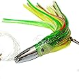Fish WOW! 7" Bullet Jet Head Squid Rig Trolling Rigged Double Hook - Green Red Yellow White Mexican Flag
