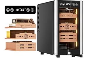 LIHTUN 25L Electric Humidor Cabinet for 150 Cigars, Thermoelectric Cooling, Adjustable Temperature and Humidity, Digital Display, 3 Removable Cedar Shelves, Safety Lock, Gift for Men (25L)