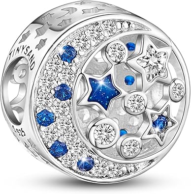 Tinysand Charms Pandora Stytle En Pur Argent 925 Sterling Breloque Ronde Avec Ornement Des Etoiles Aaa Zircon Compatible Avec Braceletscadeau Idéal