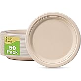 GREENESAGE Paper Plates 9 inch, 50 Pack Eco Friendly Recycled Plates, 100% Compostable Disposable Plates, Heavy Duty Plates Dinner Size, Brown