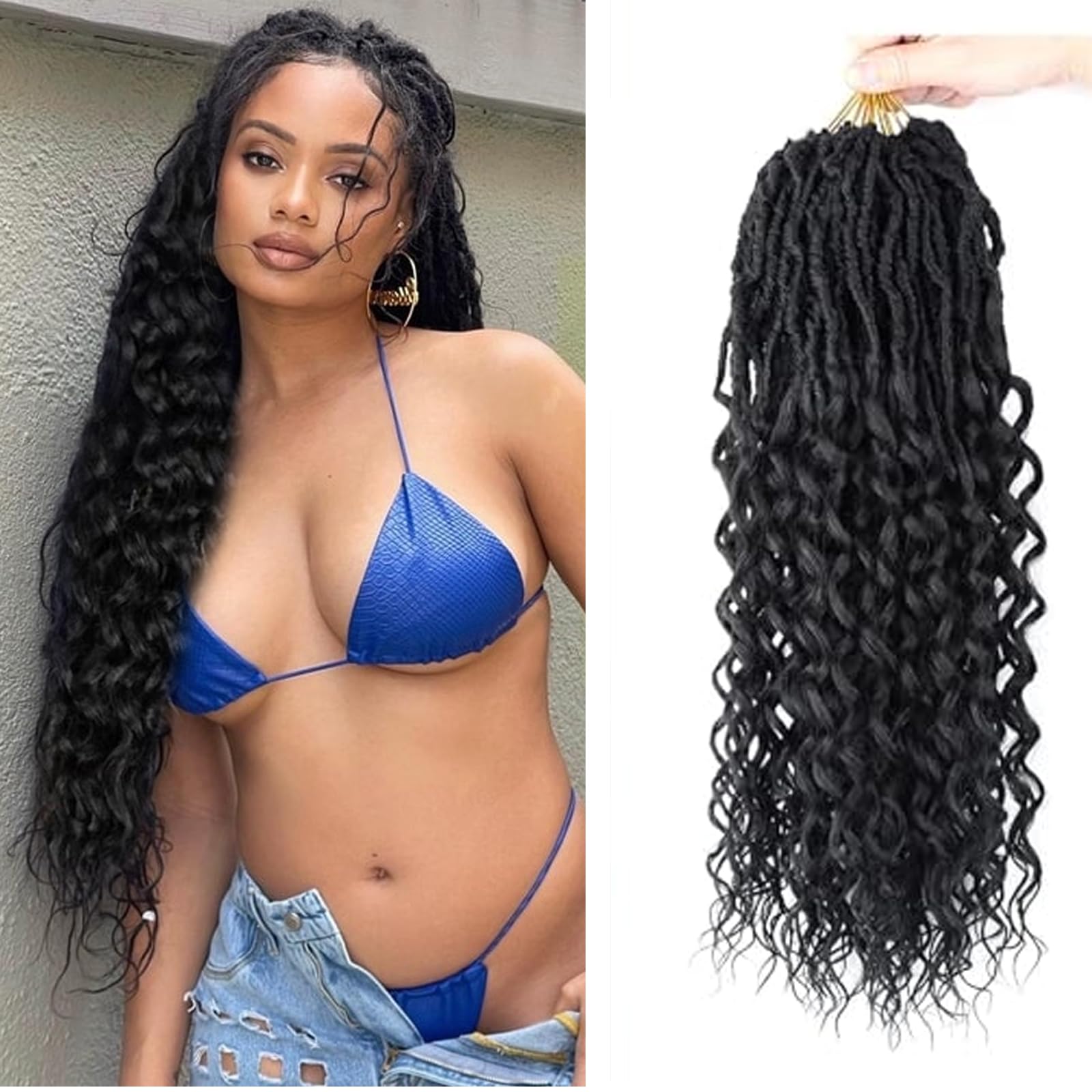 FANWYFYU 18 Inch Goddess Locs Crochet Hair Deep Wave 6Packs New Soft Faux Locs Crochet Braids Pre Looped Hair Extensions for Black Women(1B) — image 1