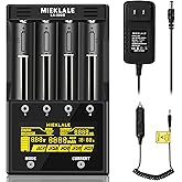 18650 Battery Charger, MIEKLALE 4-Bay Rechargeable Battery Charger with Smart LCD Display, Discharge & Testing Functions for Rechargeable Batteries Li-ion 26650 14500 17500 RCR123,Ni-MH/Cd AA AAA
