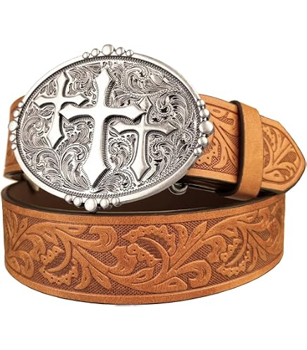 7276 Women\'s Nocona Scroll Embose Cross Buckle Belt Accessory, Brown Nocona Belt Co. Women main image 4