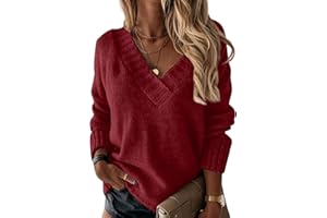 ARYAPYPER Sweaters for Women Sexy Deep V Neck Long Sleeve Jumper Tunic Fall Loose Solid Color Oversized Knit Pullover Tops